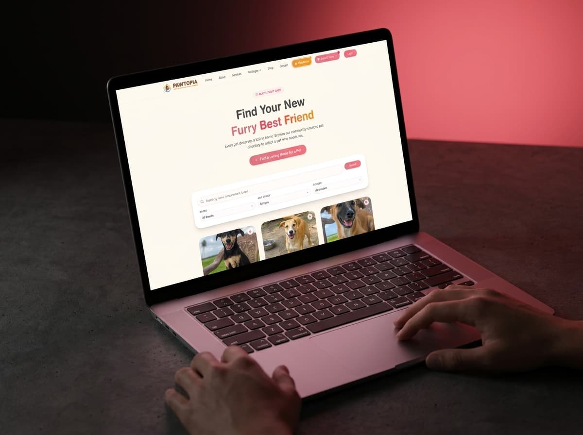 The adoption directory, with search and breed filters